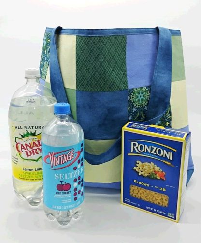 green and blue large tote